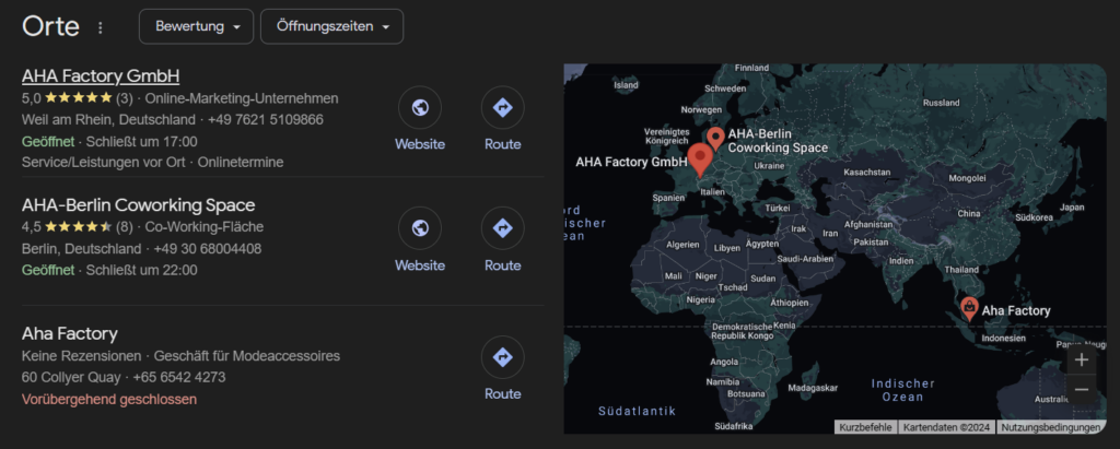 Google Map Pack AHA Factory GmbH